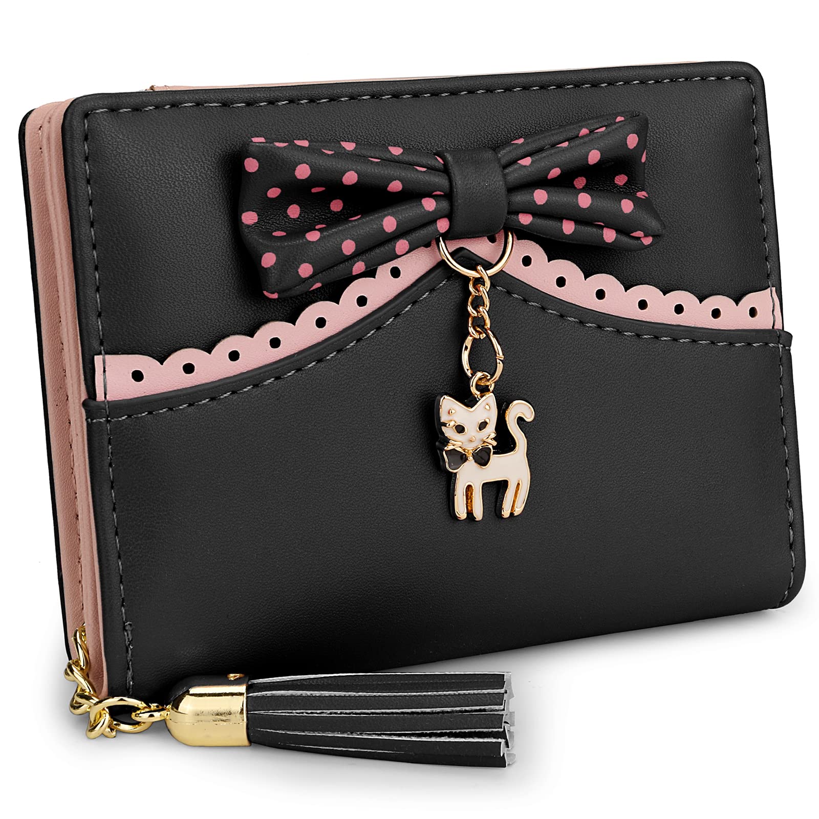 Uromee Girls Wallet Vegan Leather Cute Cat Pendant Tassel