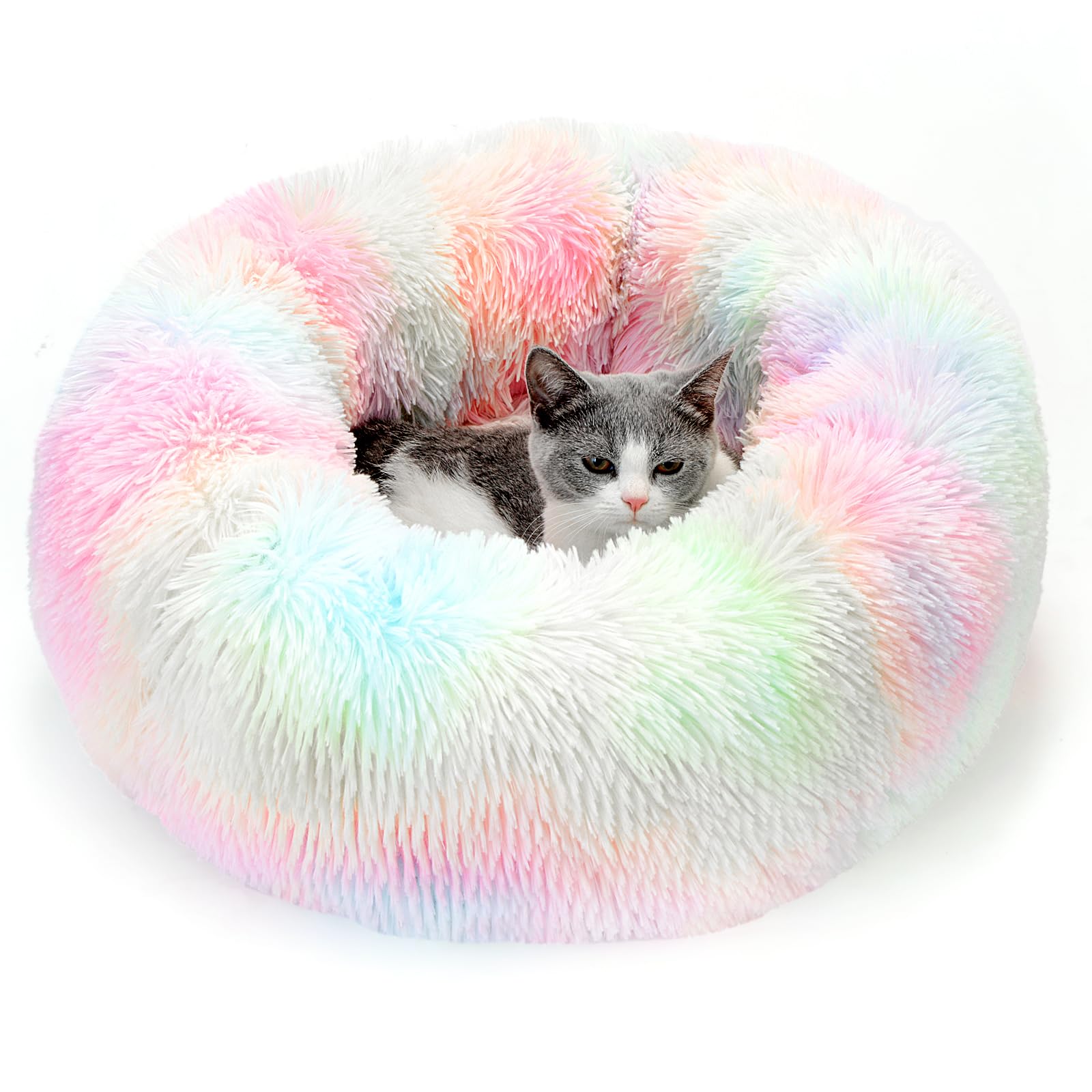 KSSDLSM Fluffy Cat Bed for Indoor Cats (Large Rainbow)