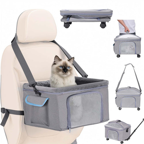 4-in-1 Cat Car Seat and Cat Carrier with Removable Wheels (up to 15lbs)