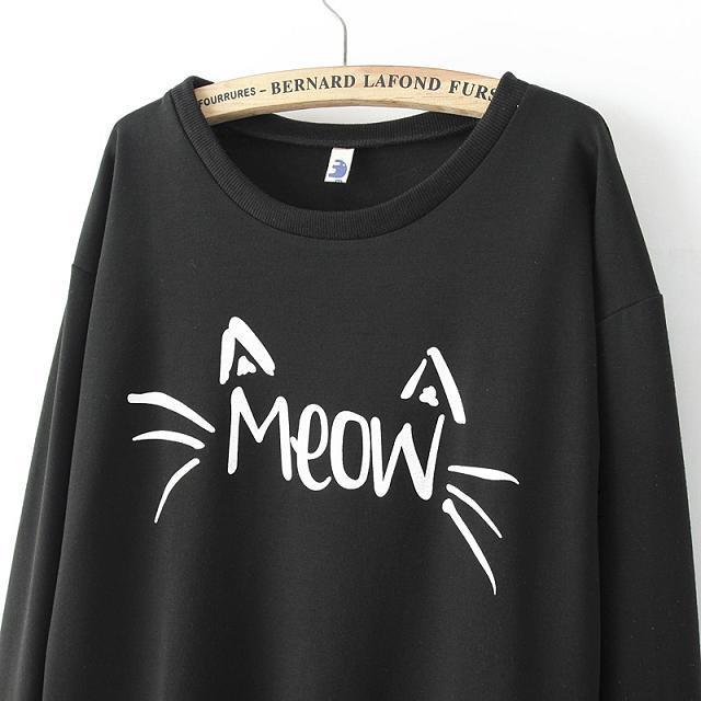 Cute Cat Print Black and Gray Women's Hoodie