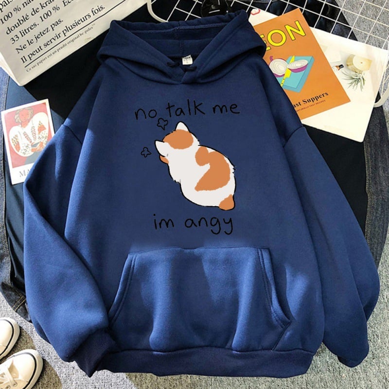 Cute Angry Cat Print Women's Hoodie