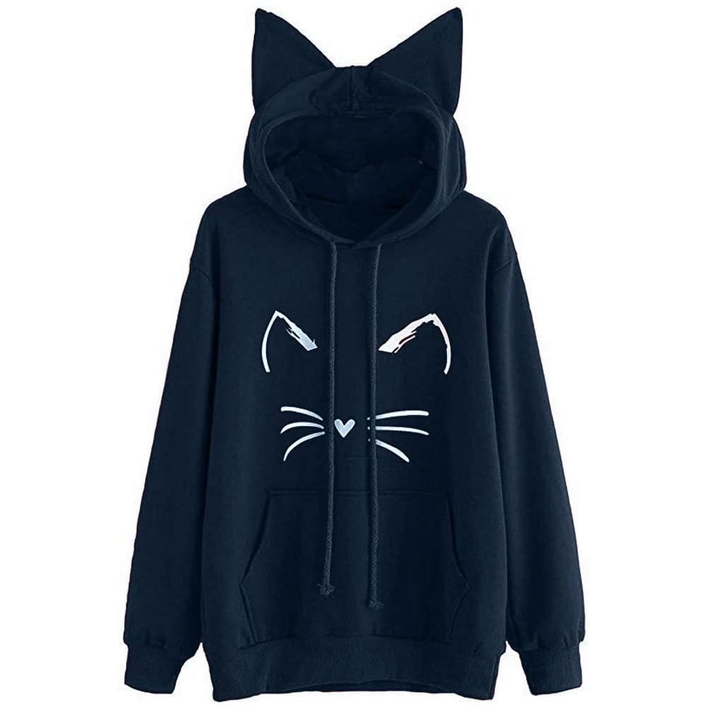 Ladies' Cat Print Ear Hoodie