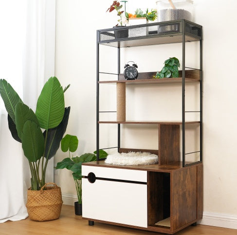 Hidden Litter Box Enclosure With Shelves