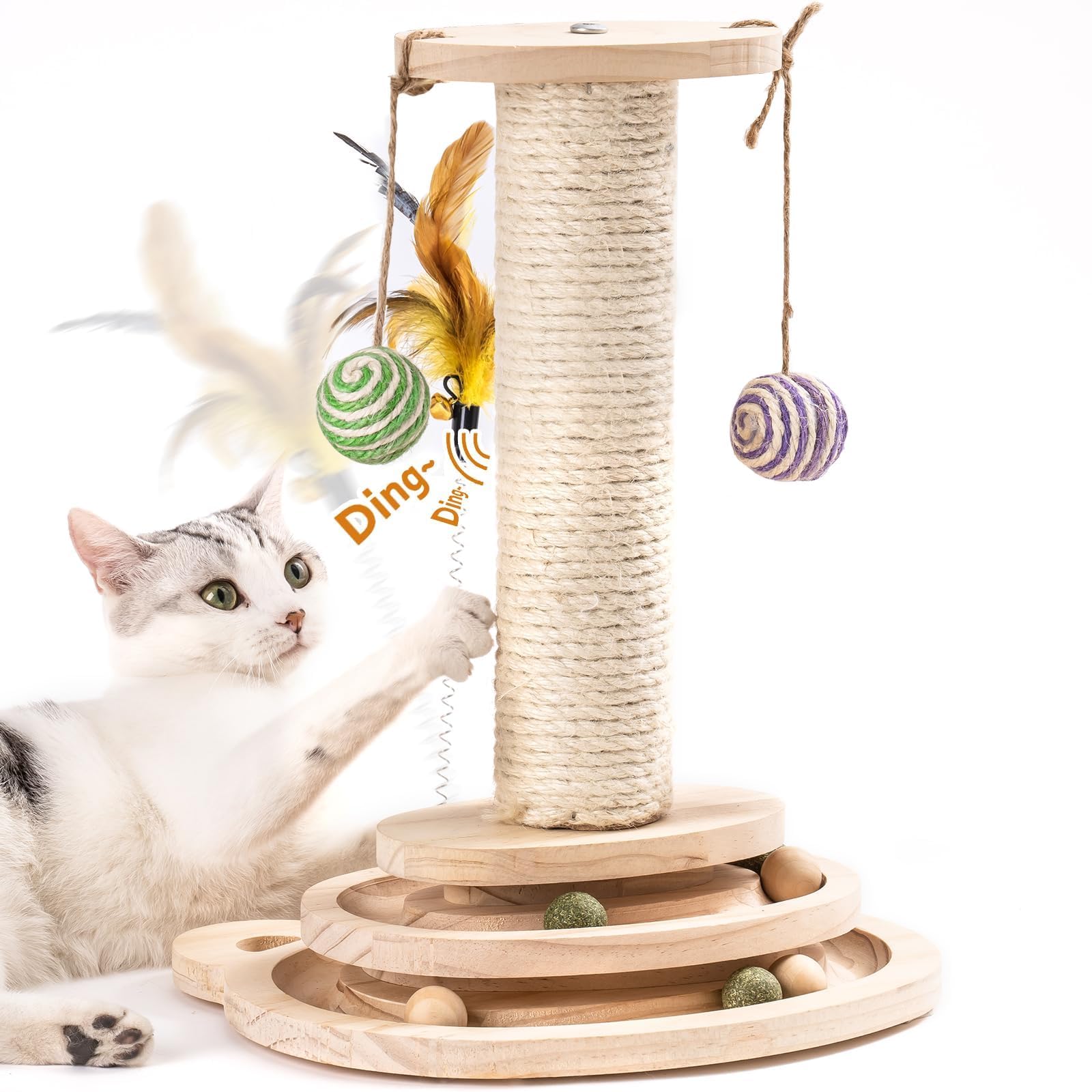 MEWOOFUN Interactive Cat Toy with Eight Interactive Balls and Two Sisal Dangling Balls