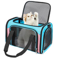 Discala Cat Carrier Up to 15 Lbs TSA Airline Approved Pet Carrier for Small Medium Cats - Blue&Pink 17"x11"x11"