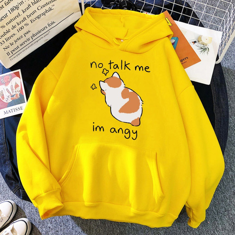 Cute Angry Cat Print Women's Hoodie