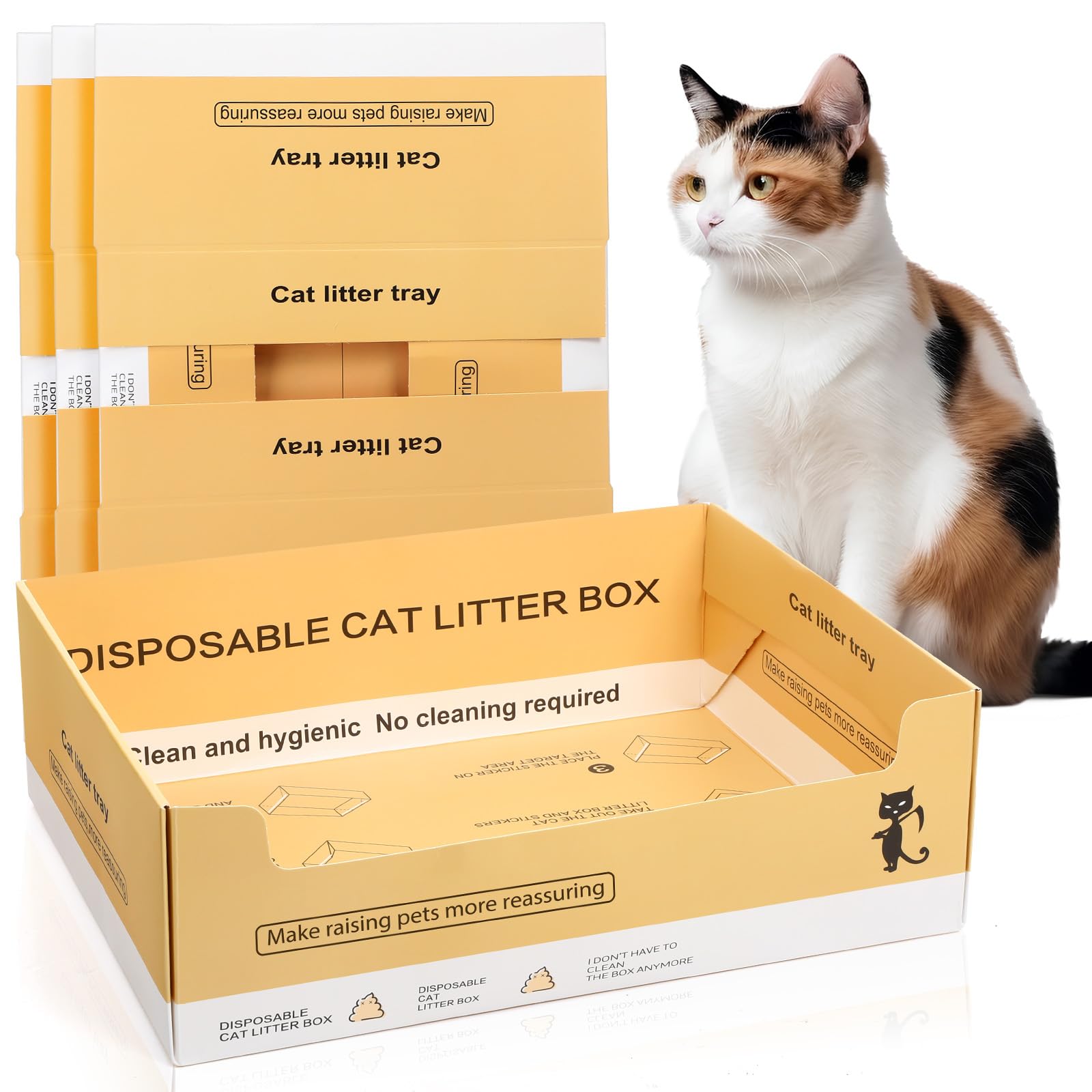 Maxcheck 5 Pcs Disposable Cat Litter Box 14.96 x 11.4 x 4.7 Inch Double Layer Foldable Paper Kitty Tray Travel Litter Box