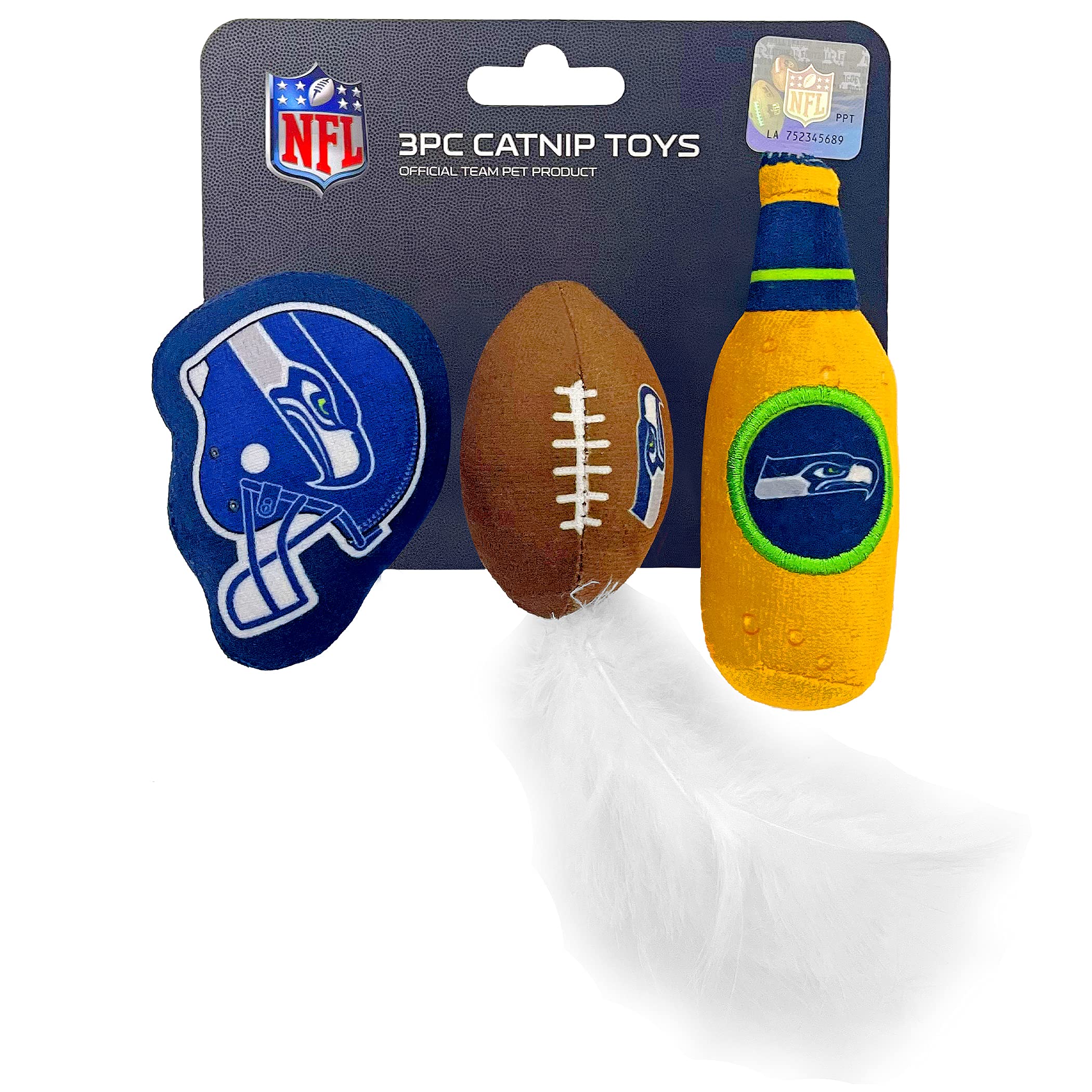BEST PLUSH CAT TOY - NFL SEATTLE SEAHAWKS Complete Set of 3 piece Cat Toys filled with Fresh Catnip