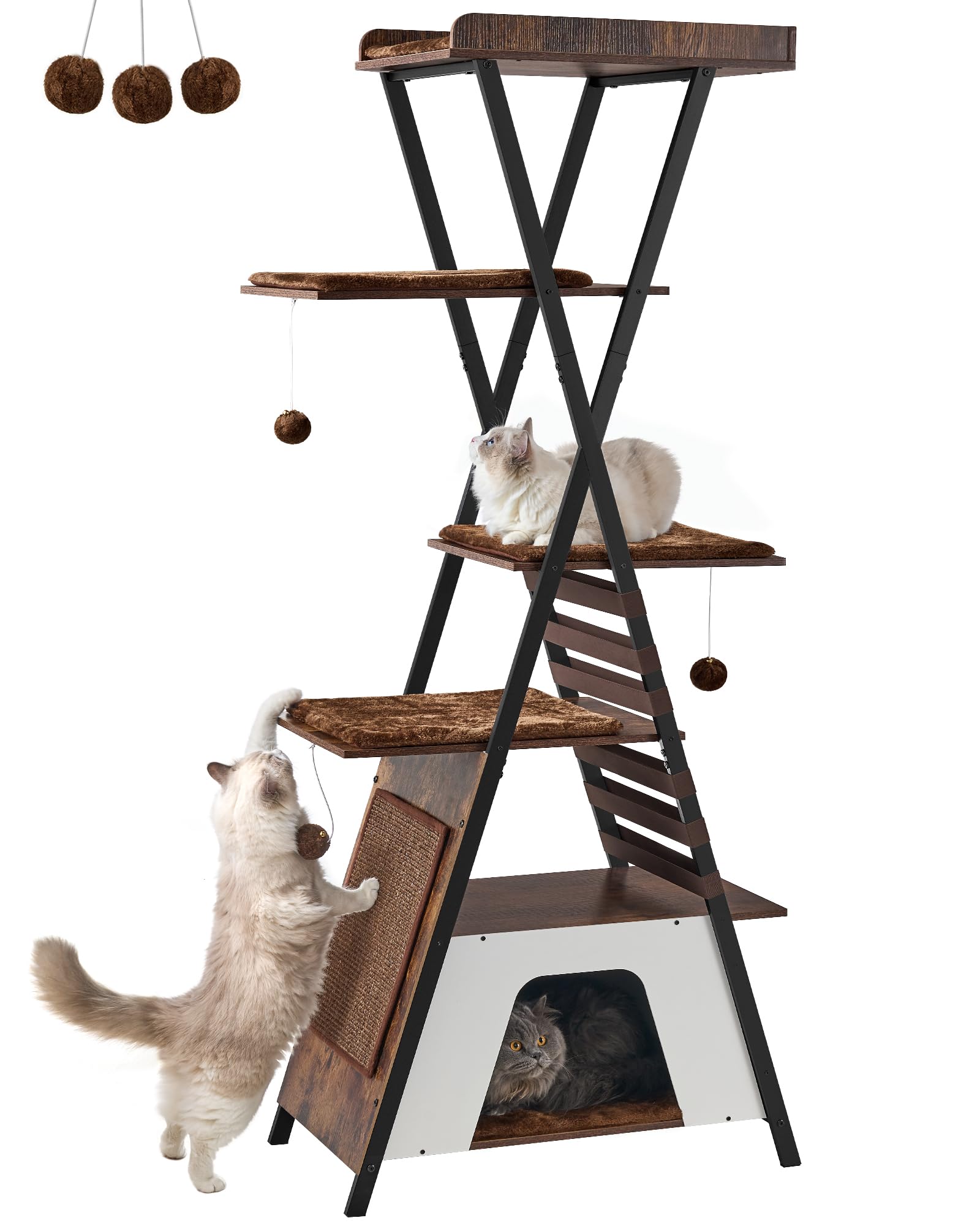 FourFurPets 72.4" Cat Tree Modern Cat Tower for Indoor Cats Multi-Level Cat Condo