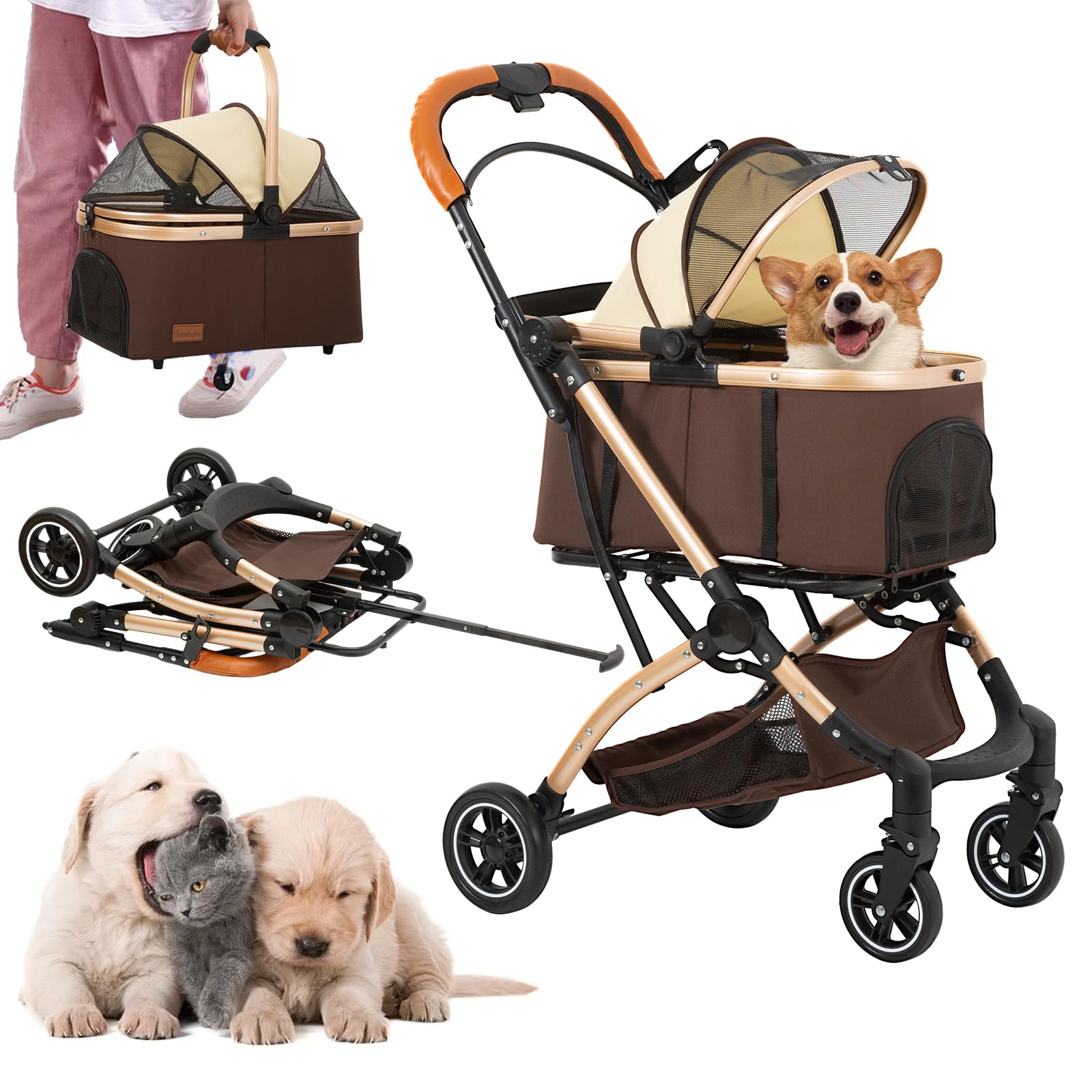 Pet Folding Stroller Removable Travel Carrier