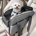 PETSFIT Multipurpose Console Cat/Dog Car Seat Airline Approved with Safety Tether and Pockets (Light Grey)