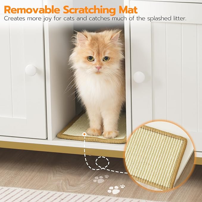 HOOBRO 44" Cat Litter Box Enclosure for 2 Cats Double Cat Litter Box Furniture Hidden Litter Box Enclosure White Gold DW20MW01