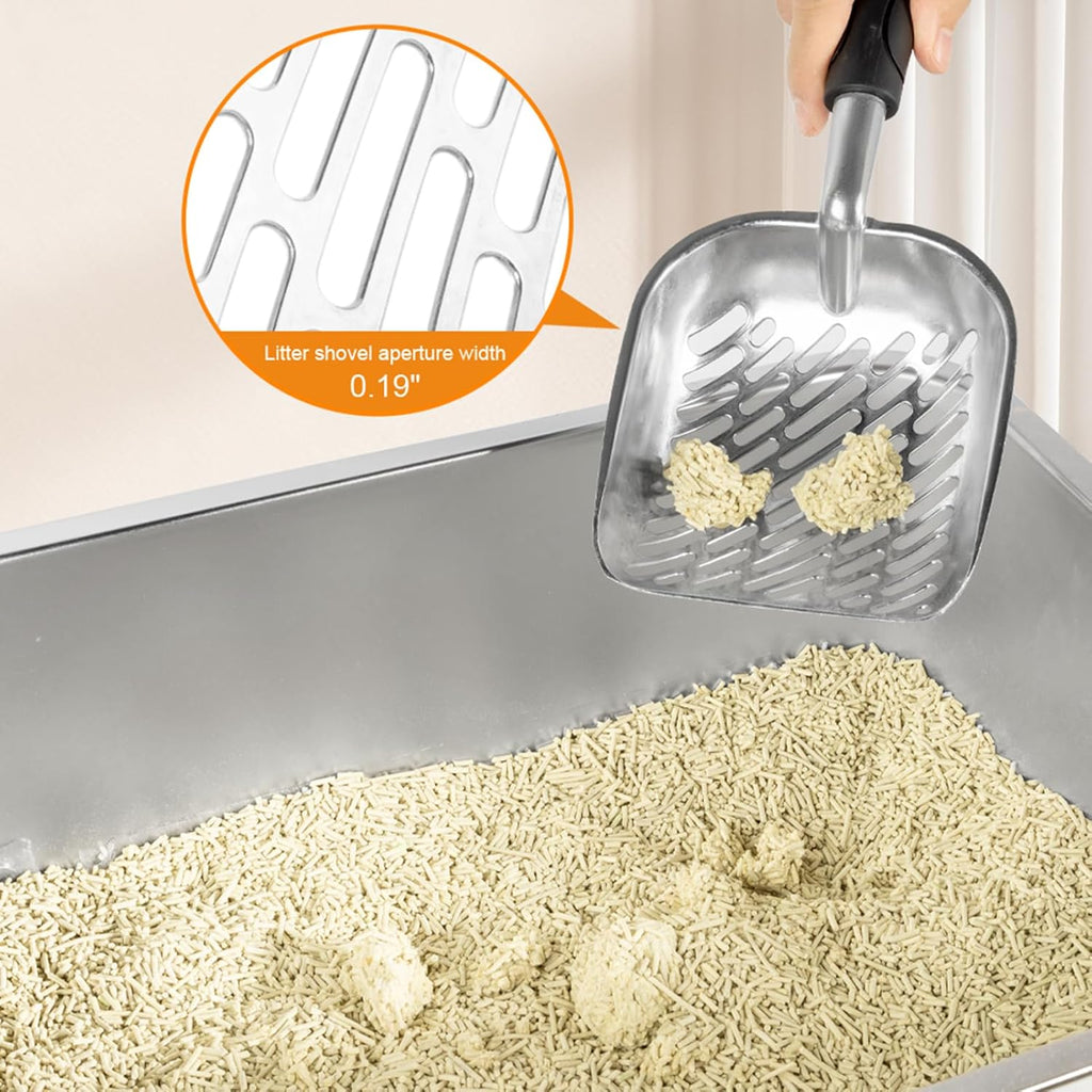 2 PCS Stainless Steel Cat Litter Box Extra Large Metal Litter Box with Plastic Shields Kitty Basic Litter Pan 23.6*15.8 with Metal Litter Scoopers Litter Mat
