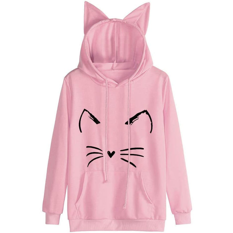 Ladies' Cat Print Ear Hoodie