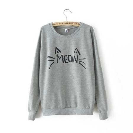 Cute Cat Print Black and Gray Women's Hoodie