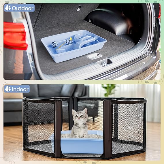 PAWISE Cat Litter Box Kitten Litter Box with Cat Litter Scooper Cat Bowls Cat Mouse Toy and Cat Ball Toy Kitten Starter Kit Blue