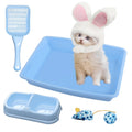 PAWISE Cat Litter Box Kitten Litter Box with Cat Litter Scooper Cat Bowls Cat Mouse Toy and Cat Ball Toy Kitten Starter Kit Blue