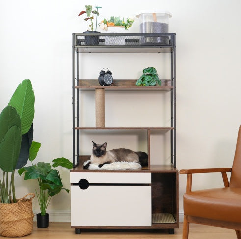 Hidden Litter Box Enclosure With Shelves