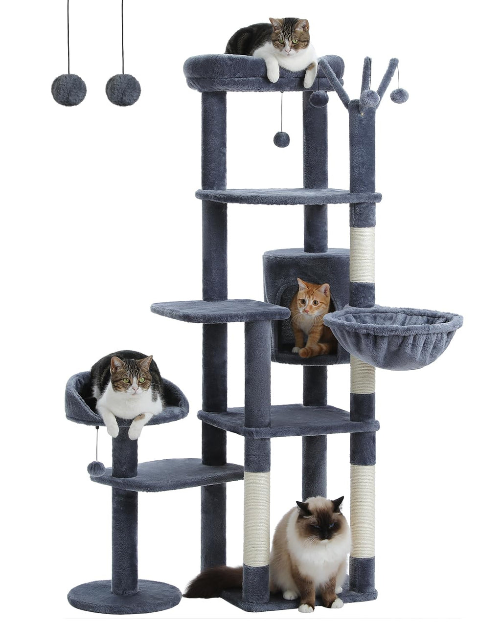 MUTTROS 59" Tall Cat Tree for Large Cat Multi-Level Cat Tower Dark Grey