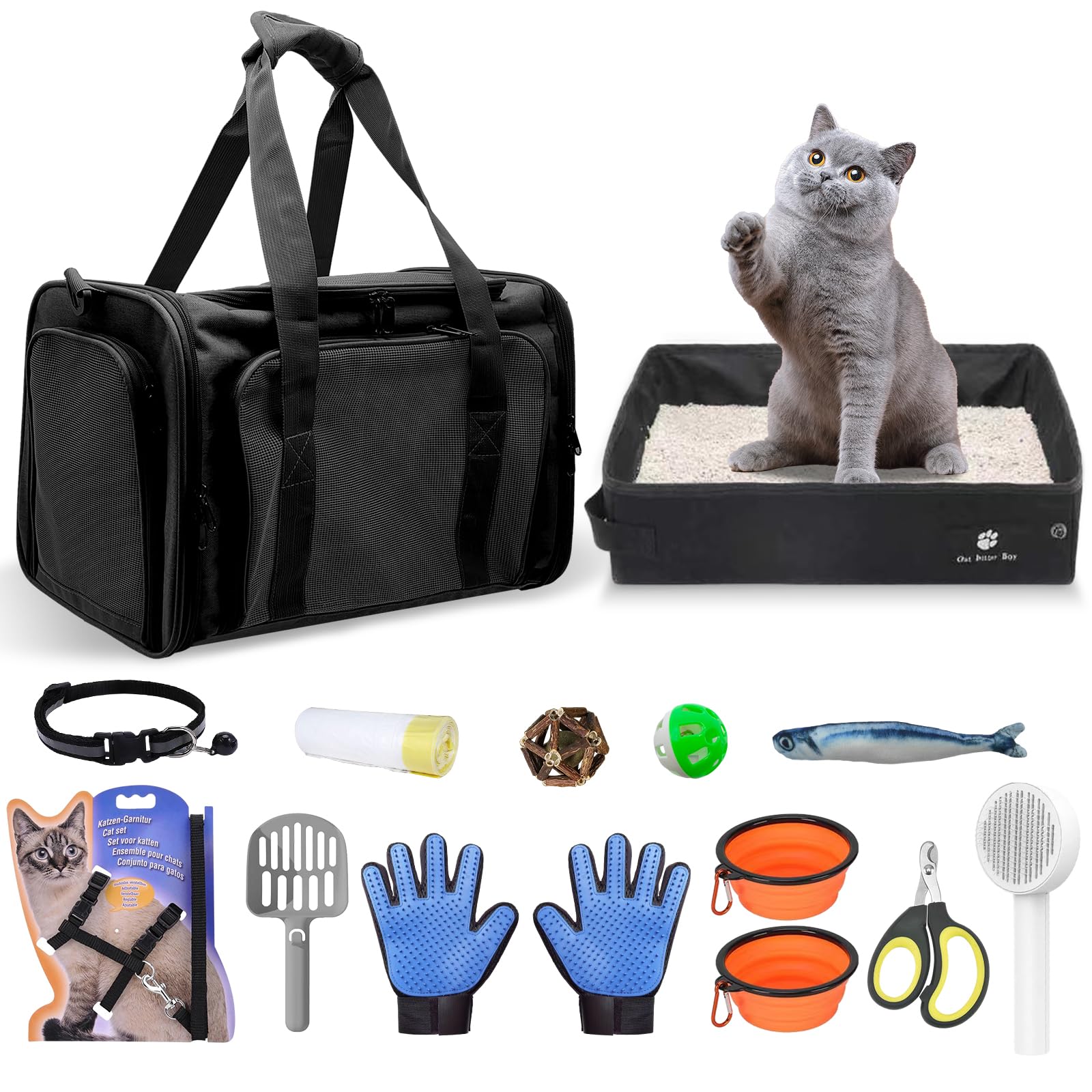 Cat Travel Carrier with Litter Box Kit for Cats or Kittens Up to 20 lbs 17 * 11.8 * 11.8 inch