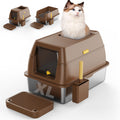Stainless Steel Litter Box with Lid XL with Litter Scoop and Step
