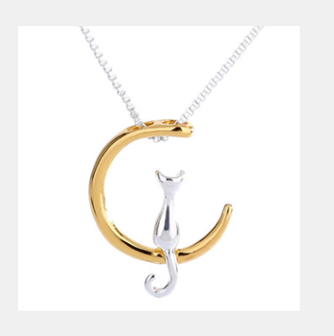Moon Cat Pendant Necklace with Minimalist Design (One Piece)