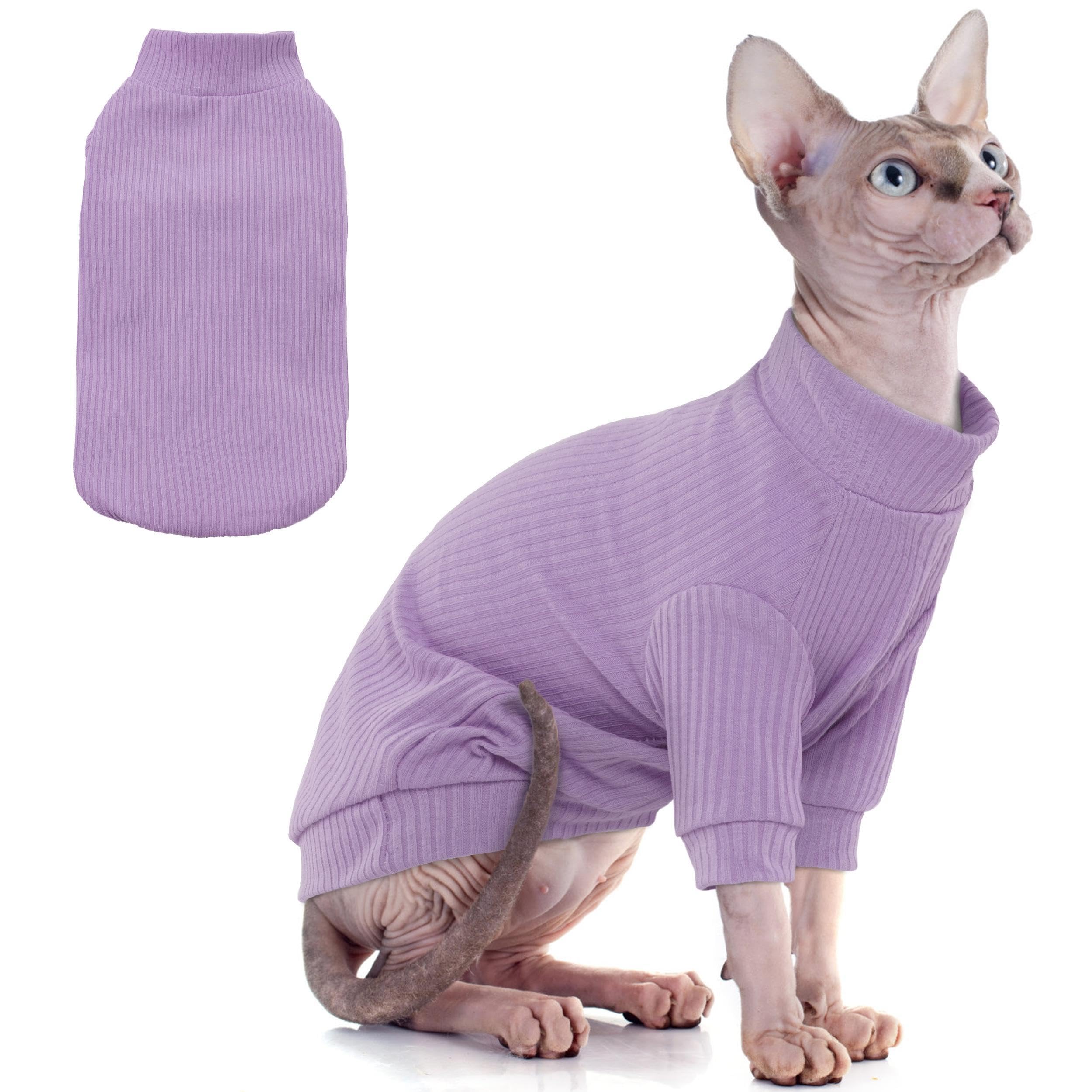 PUMYPOREITY Cat Clothes Stretchy Cat Shirt with Sleeves Sphynx Cat Clothes  (S)