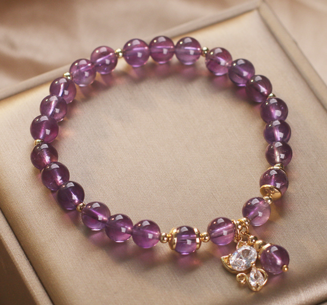 Natural Amethyst Cat Pendant Bracelet for Women