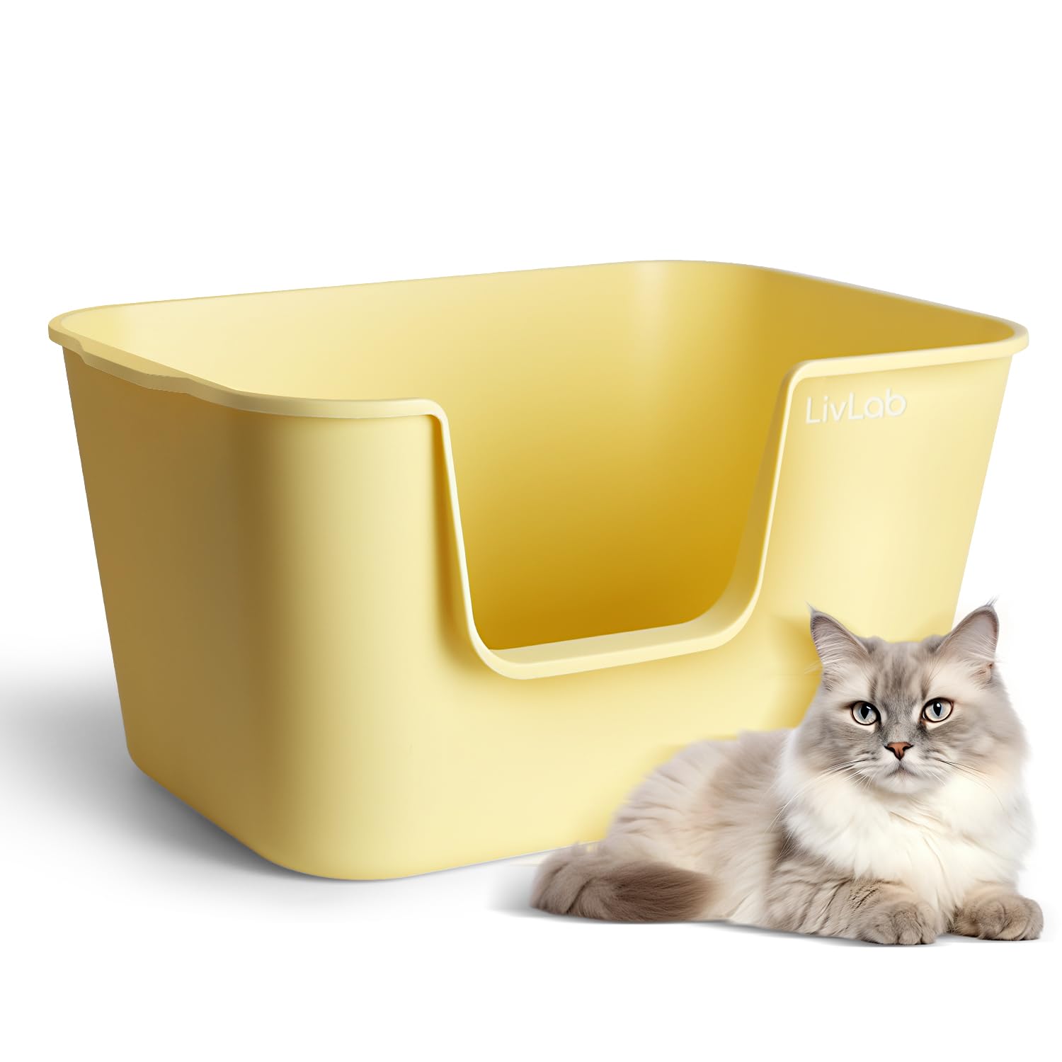 LivLab Mker Extra Large Litter Box 25" Lx16 Wx13 H - Open Top high Sided Litter BoxXL Yellow