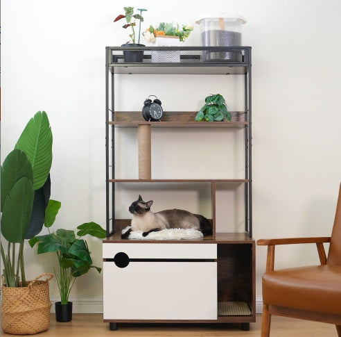 Hidden Litter Box Enclosure With Shelves