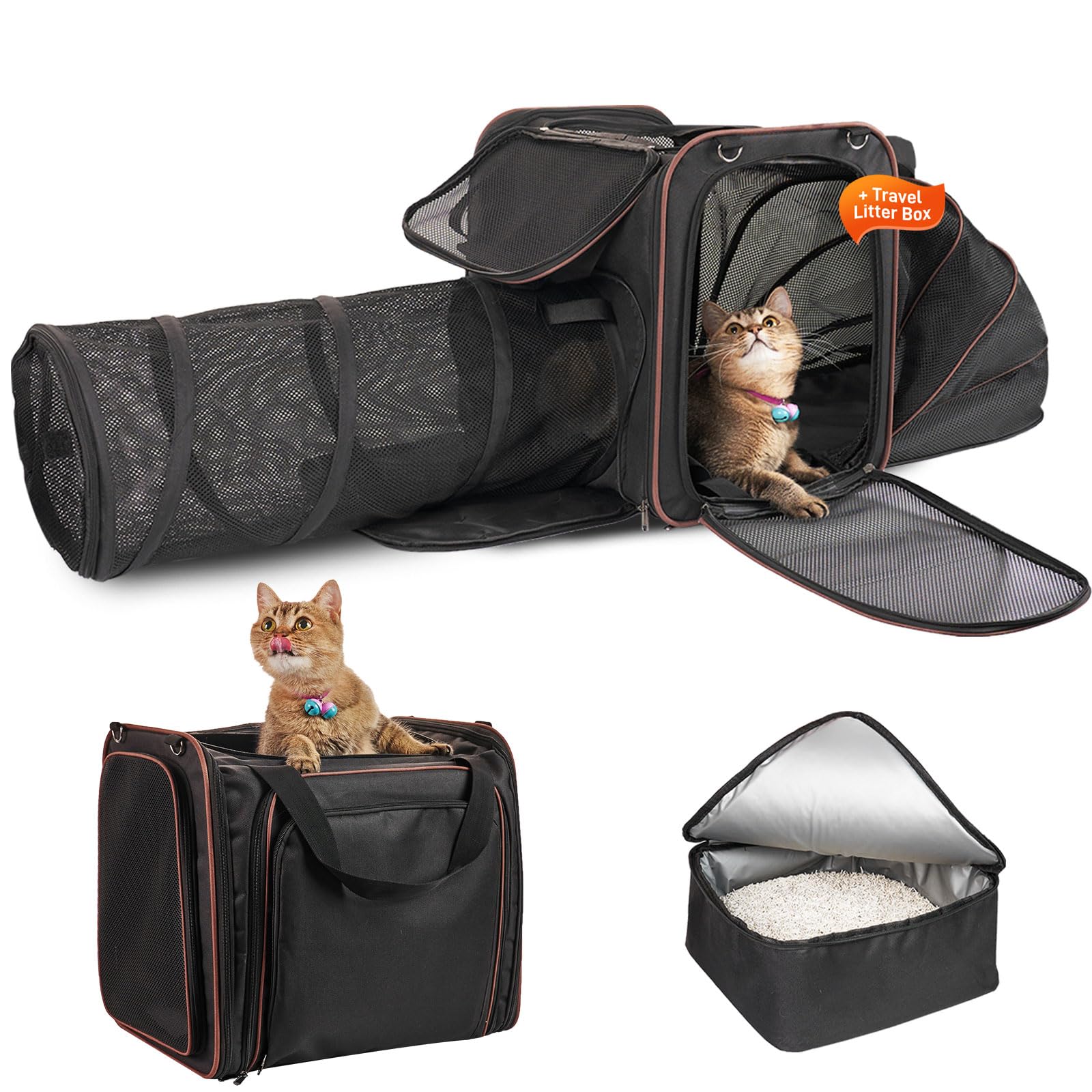 Cat Travel Carrier with Litter Box and Cat Tunnel
