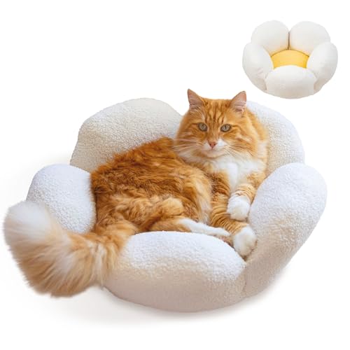 Catstages Purrfect Petals Washable Flower Shaped Round Cat Bed Plush White
