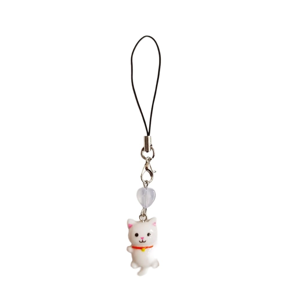 XIAHIOPT Heart Cat Pendant Keychain Bag Charm Accessory White