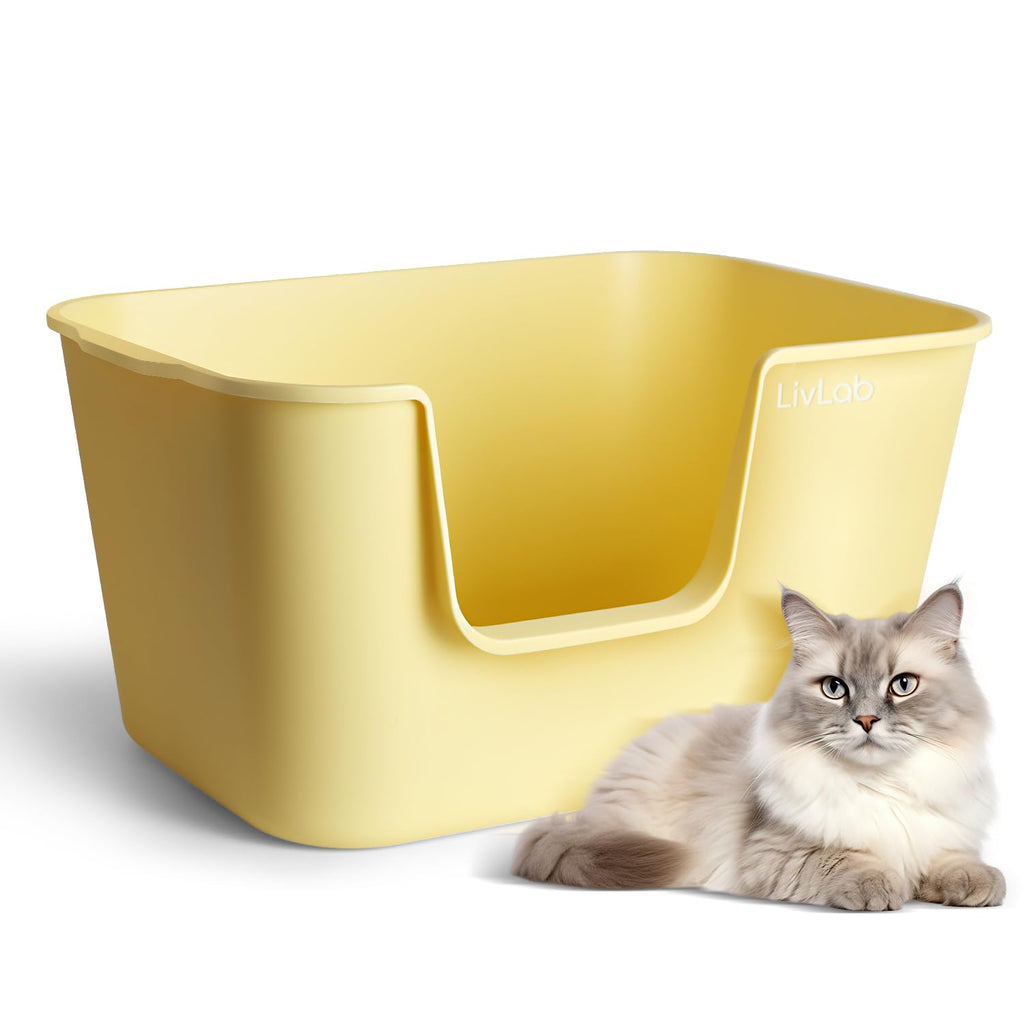 LivLab Mker Extra Large Litter Box 25" Lx16 Wx13 H - Open Top high Sided Litter BoxXL Yellow