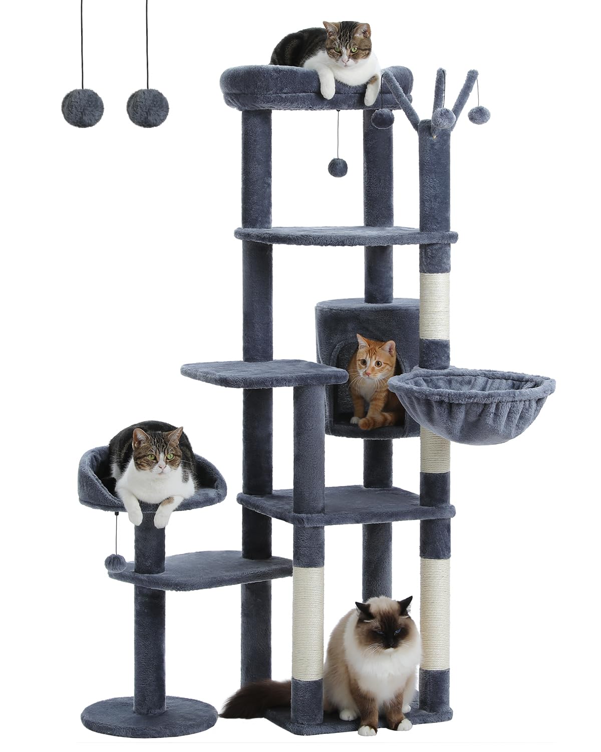 MUTTROS 59" Tall Cat Tree for Large Cat Multi-Level Cat Tower Dark Grey