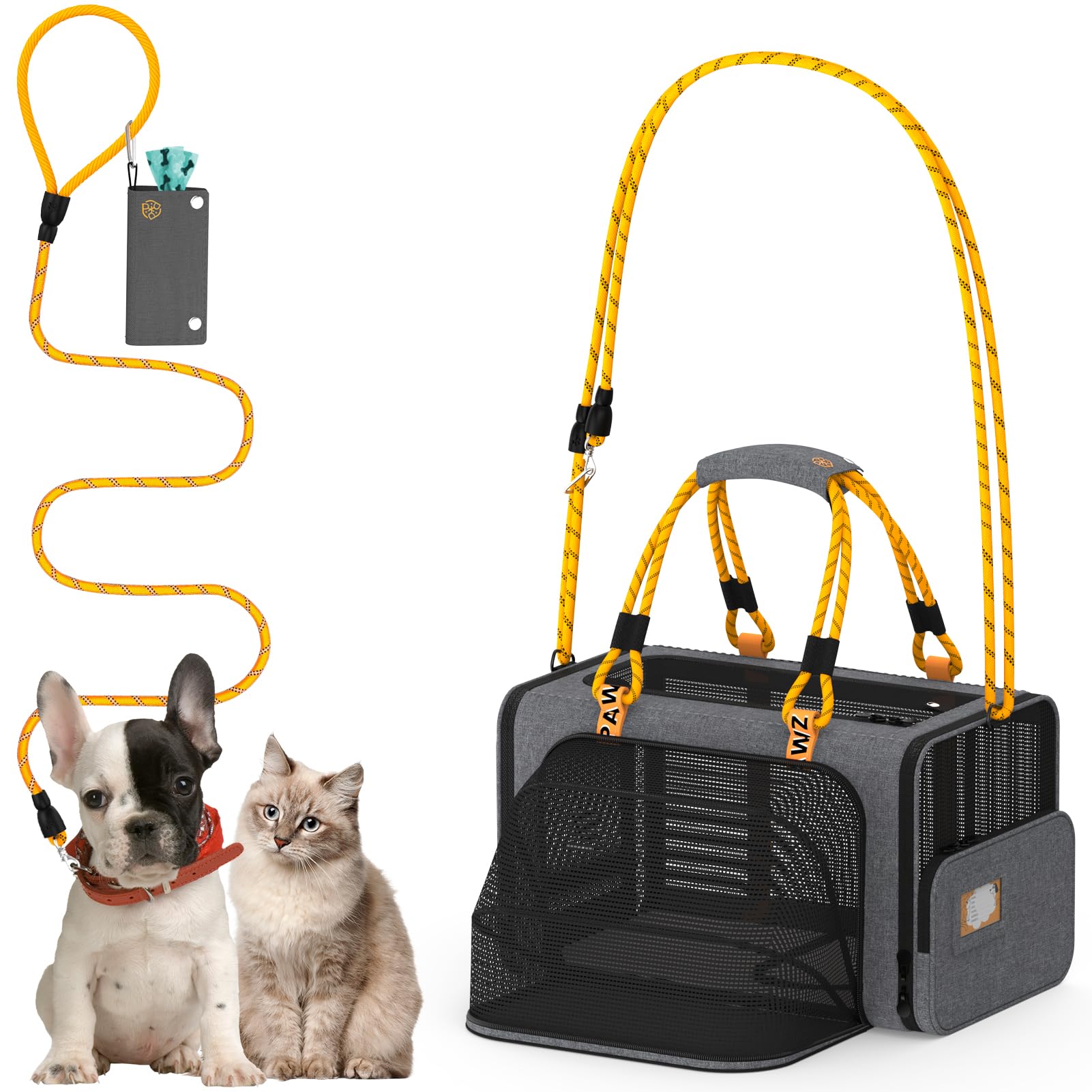 PAWZIDEA Expandable Pet Carrier w/ID Card 18X11X11 TSA Airline Approved Cat Carrier for 2 Cats