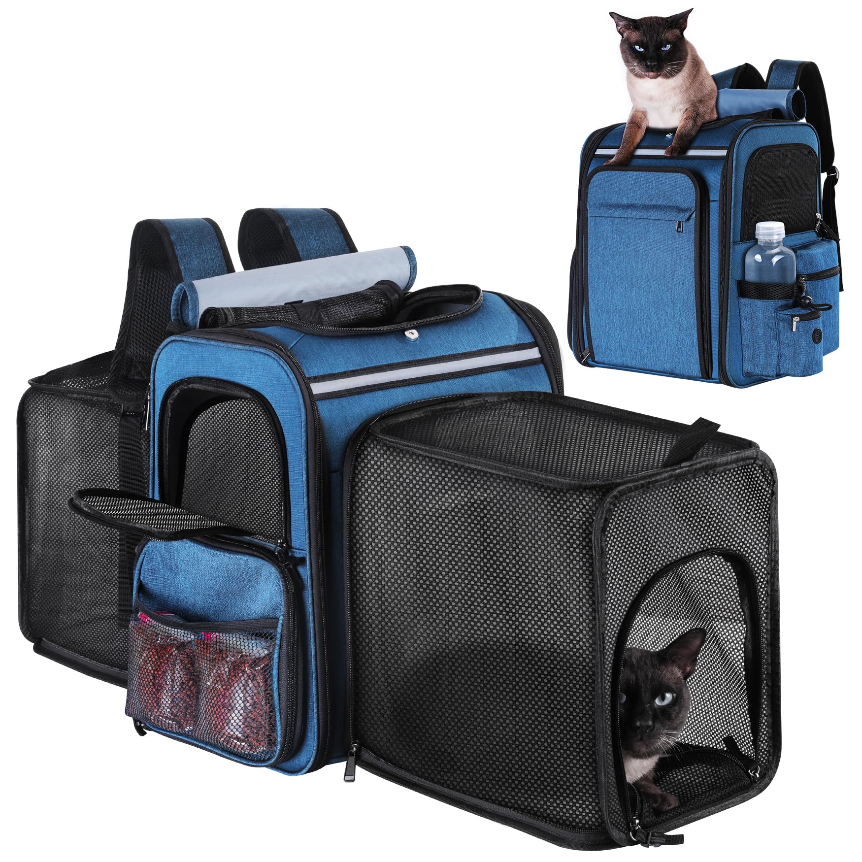 Groxkox Cat Carrier Backpack for Trave Up to 20 Lbs Expandable for Outdoor Hiking (Blue)