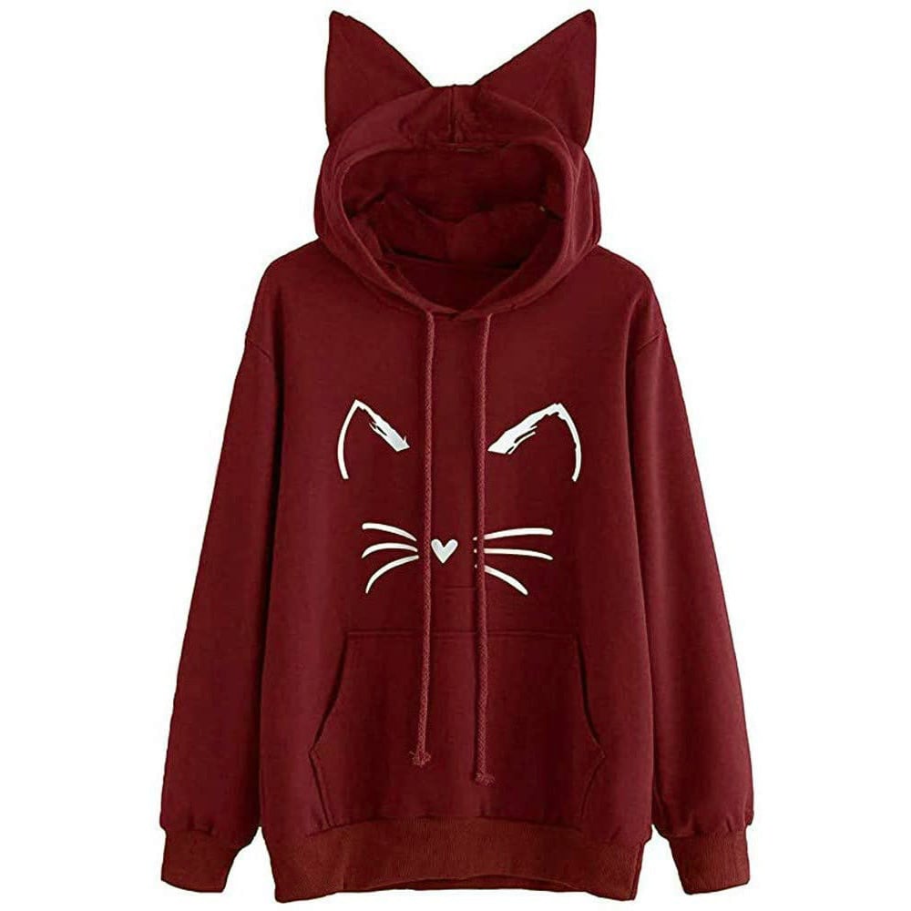 Ladies' Cat Print Ear Hoodie